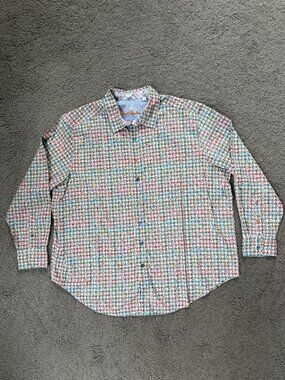 Robert Graham Seven Hills Skull Houndstooth Button Up Shirt 2XL Stretch - EUC
